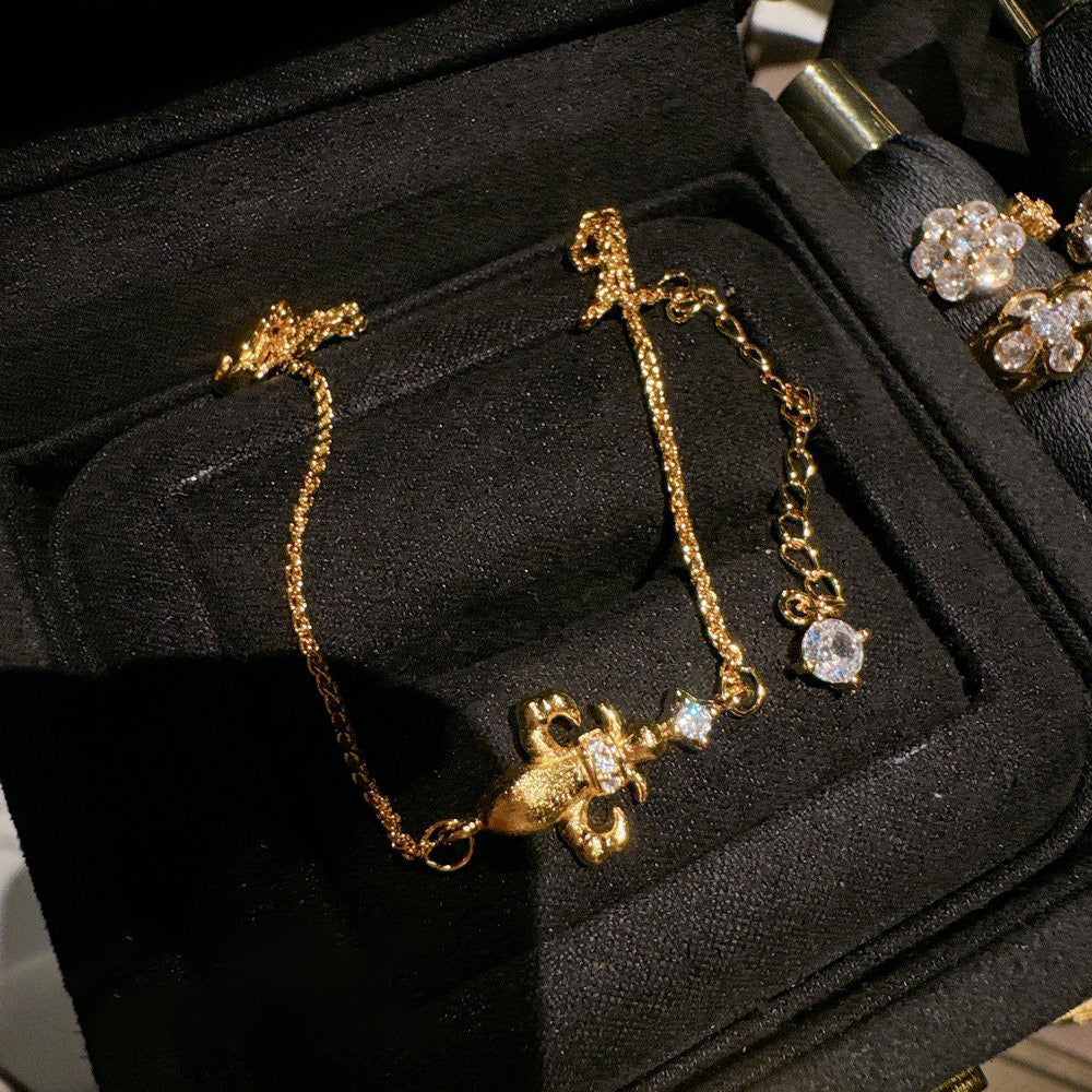 Retro Brushed Iris Gemstone Necklace Vintage 18K Gold Plated Iris Petal Zircon Bracelet Earring