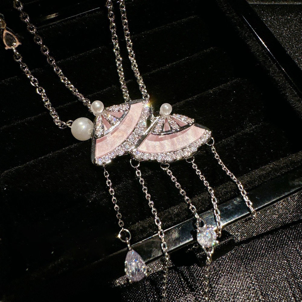 Palace Pink Pearl Fan-shaped Earrings Necklace rings