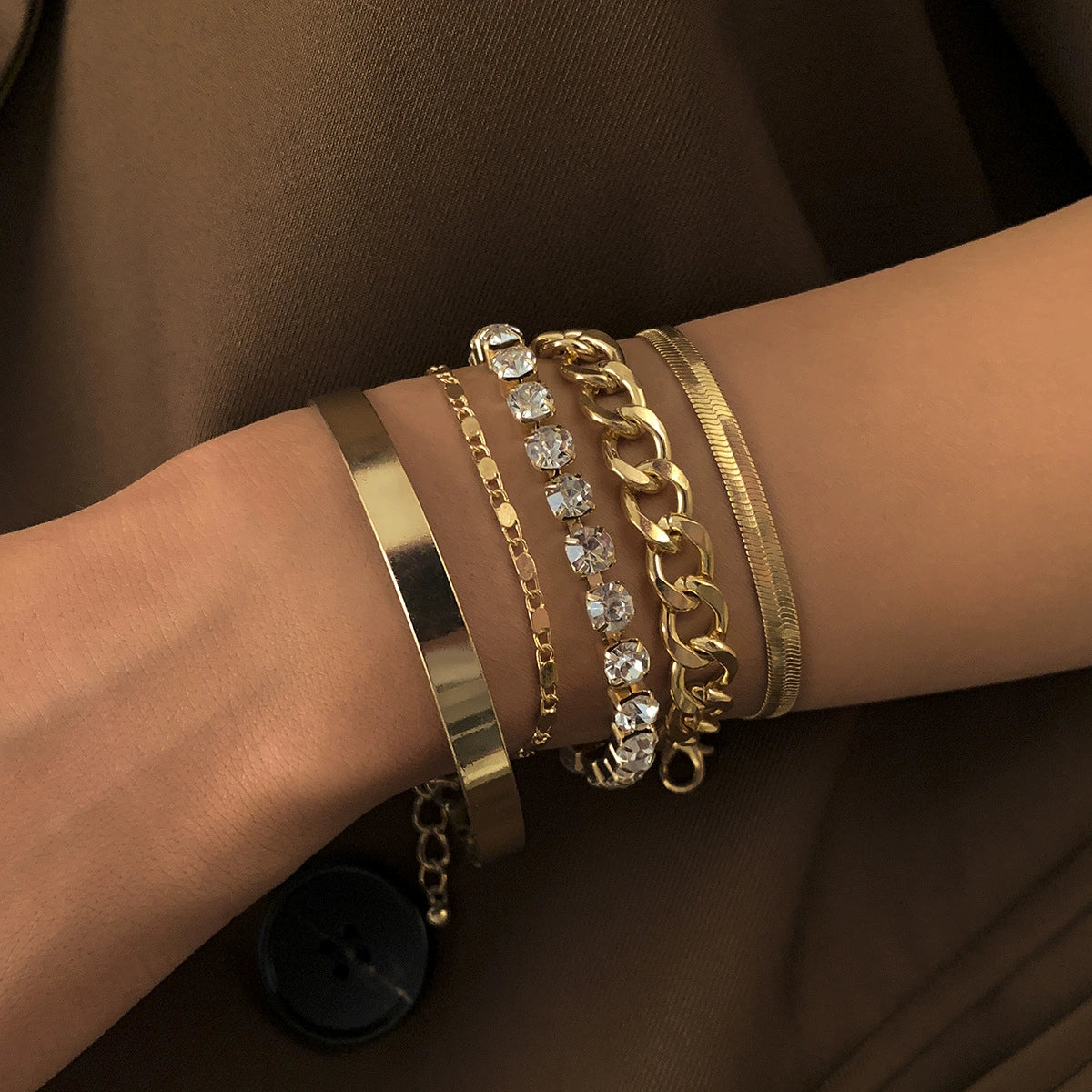 Vintage Snake Bone Chain Inlaid Diamond Bracelet 5-Piece Set