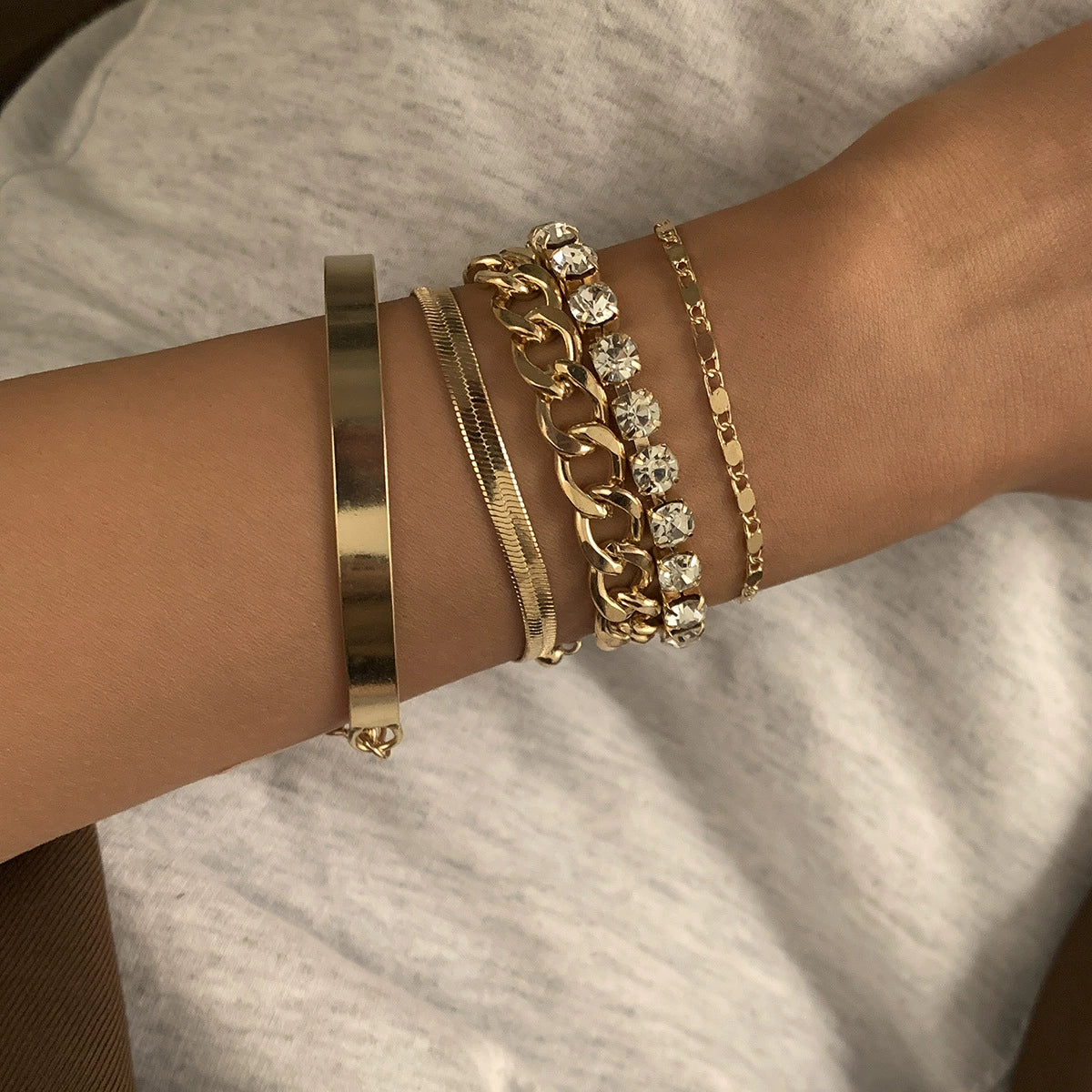 Vintage Snake Bone Chain Inlaid Diamond Bracelet 5-Piece Set