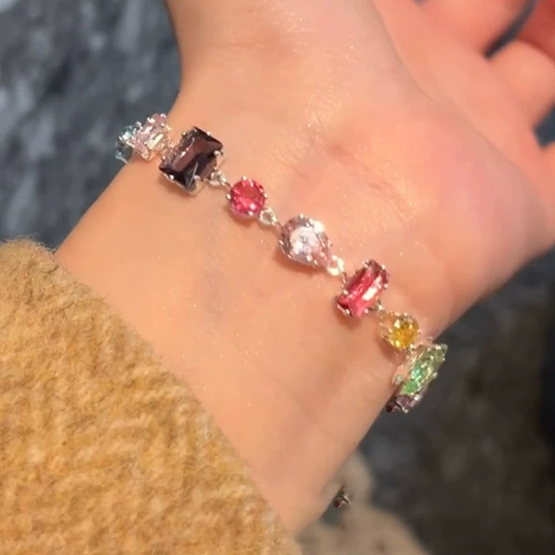 Zircon Colorful Square Water Drop Bracelet