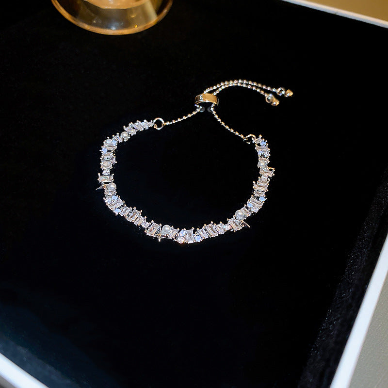 Pearl Inlaid Zirconia Stitching Bracelet Super Shiny Elegant