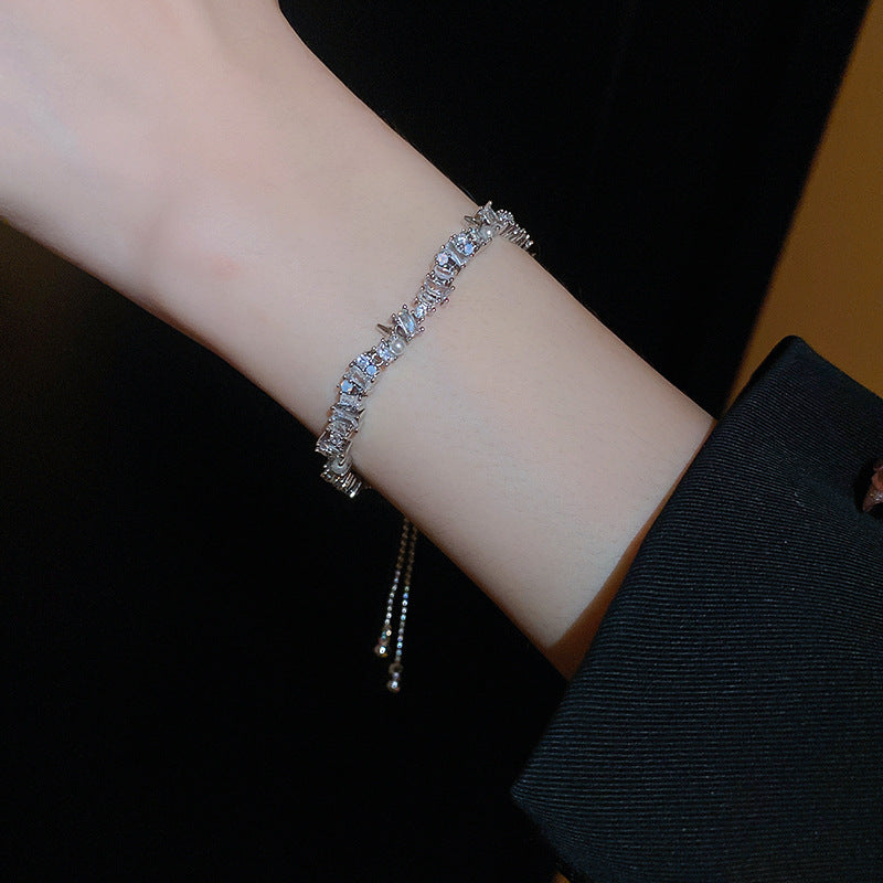 Pearl Inlaid Zirconia Stitching Bracelet Super Shiny Elegant