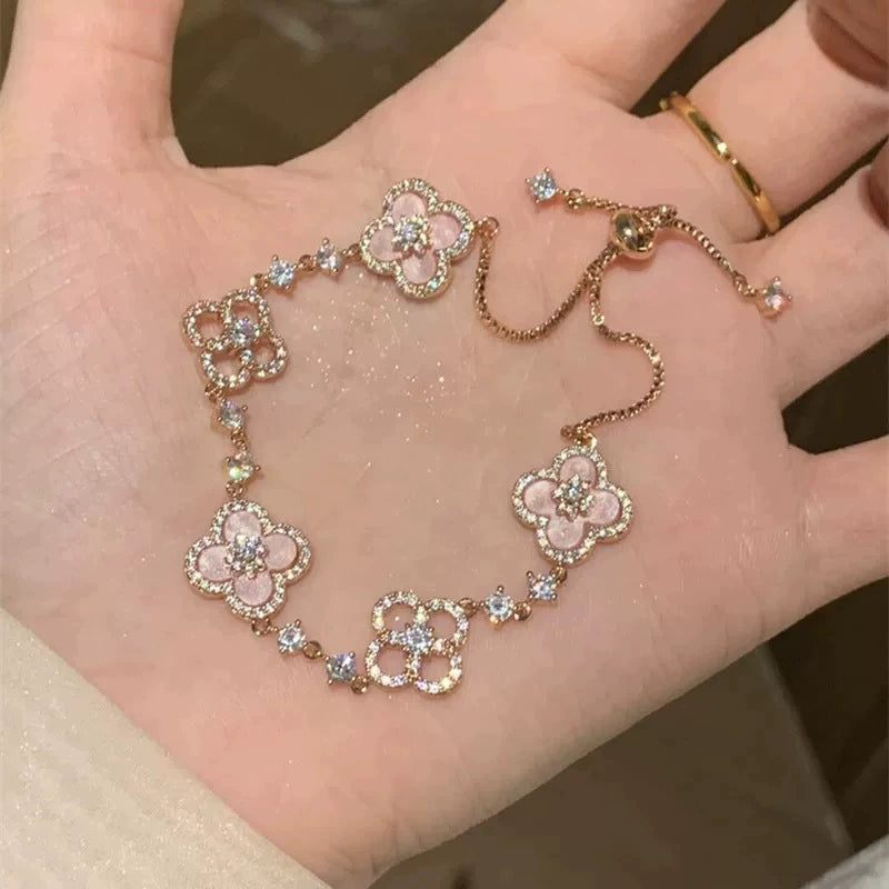 Zircon Rhombus Flower Adjustable Bracelet Light Luxury High-end Feel