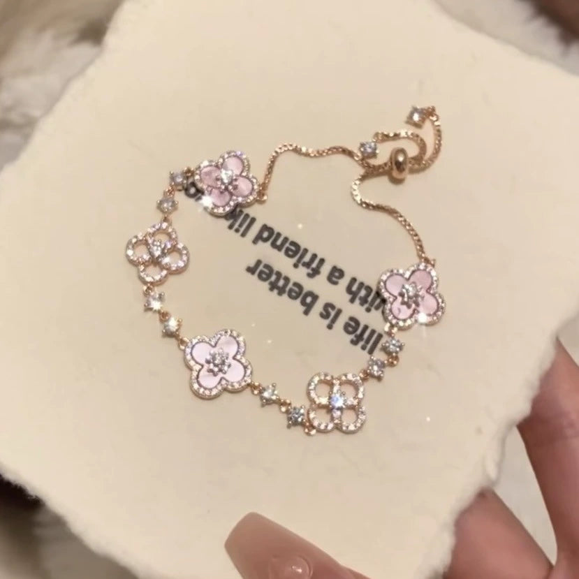Zircon Rhombus Flower Adjustable Bracelet Light Luxury High-end Feel