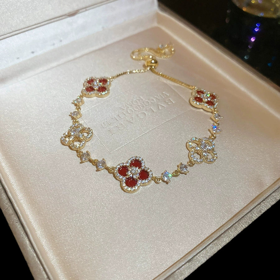 Zircon Rhombus Flower Adjustable Bracelet Light Luxury High-end Feel
