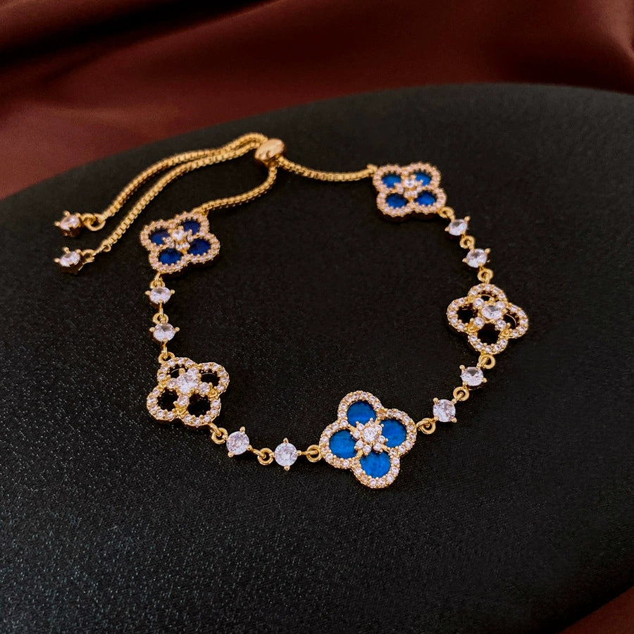 Zircon Rhombus Flower Adjustable Bracelet Light Luxury High-end Feel