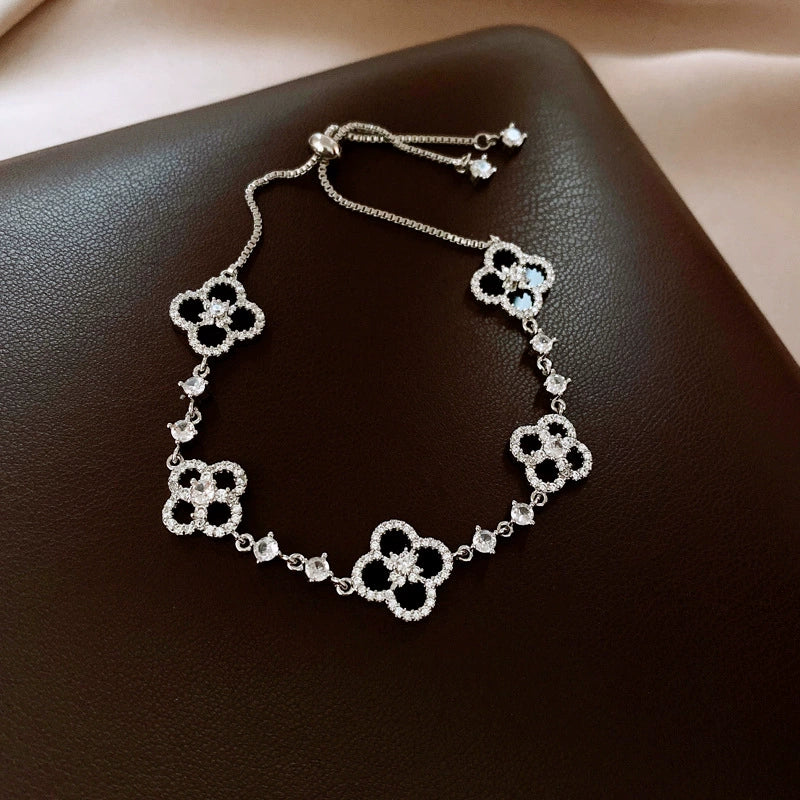 Zircon Rhombus Flower Adjustable Bracelet Light Luxury High-end Feel