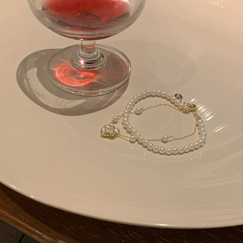 Double-layer Pearl Camellia Bracelet