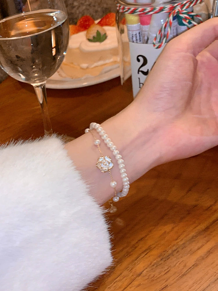 Double-layer Pearl Camellia Bracelet