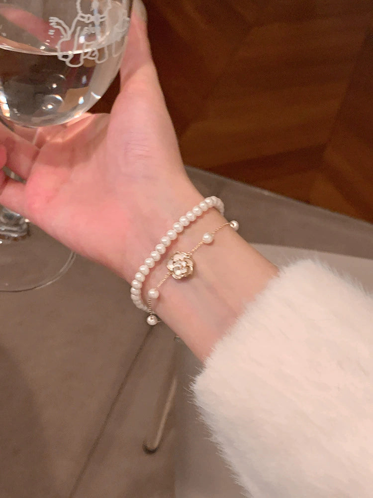 Double-layer Pearl Camellia Bracelet