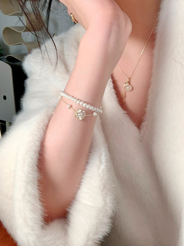 Double-layer Pearl Camellia Bracelet