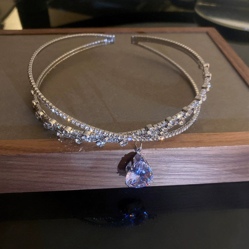 Inlaid Diamond Bowknot Pearl Necklace Collarbone Chain