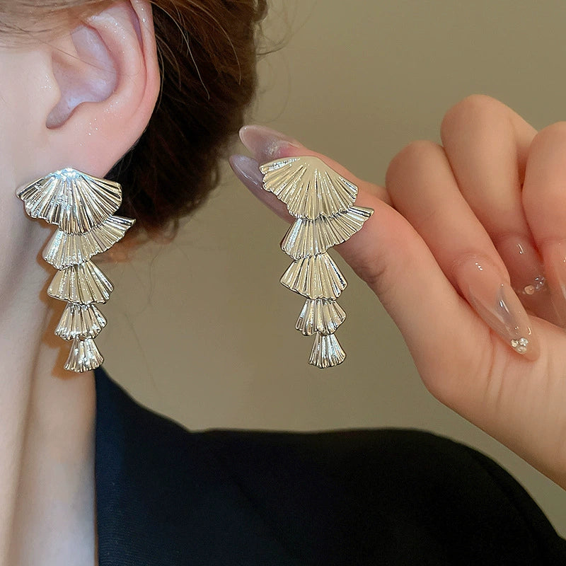 Silver Needle High-End Metal Tassel Earrings Simple Luxury Style