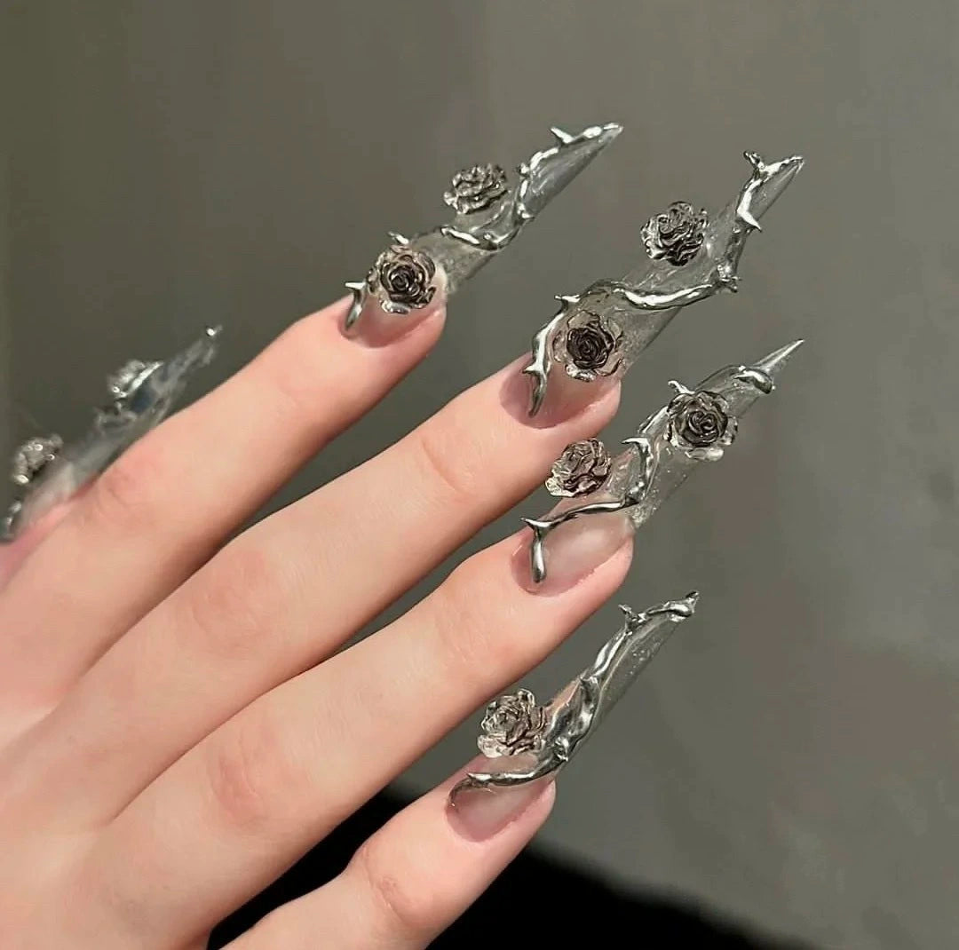Metal False Nail Art Thorn Rose Niche Atmosphere