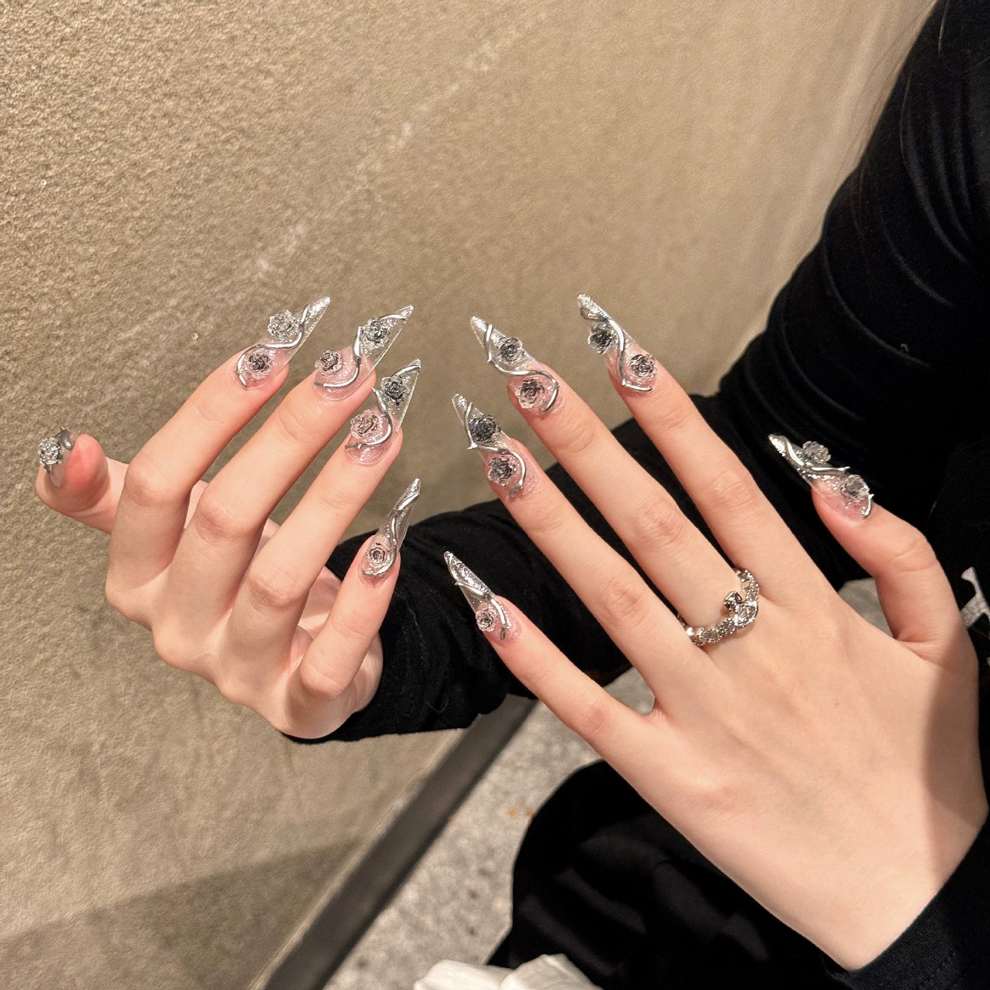 Metal False Nail Art Thorn Rose Niche Atmosphere