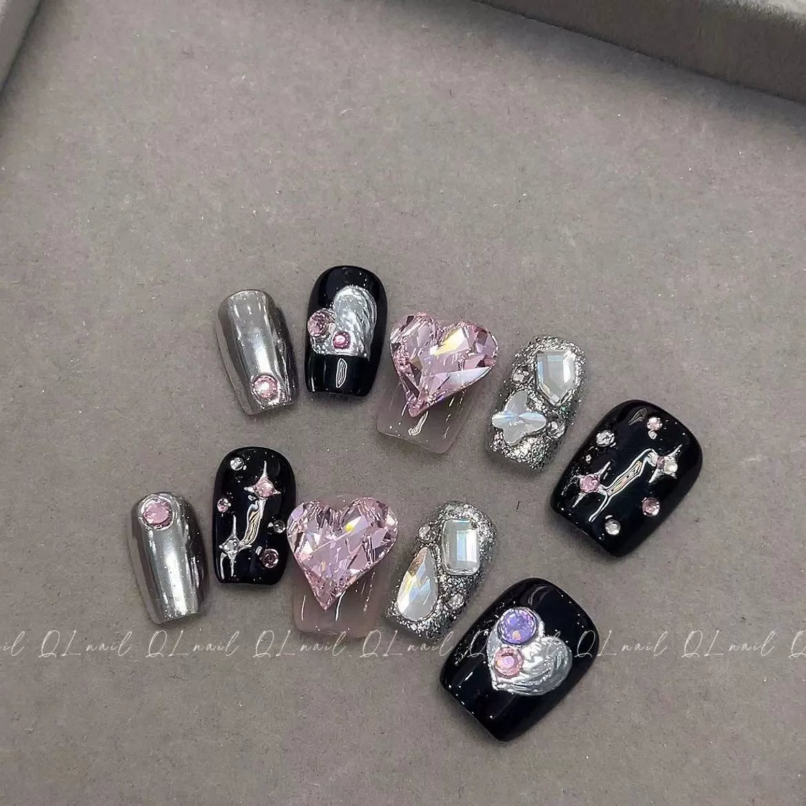 Wear Nail Black Pink Sweet Cool Style Pink Love