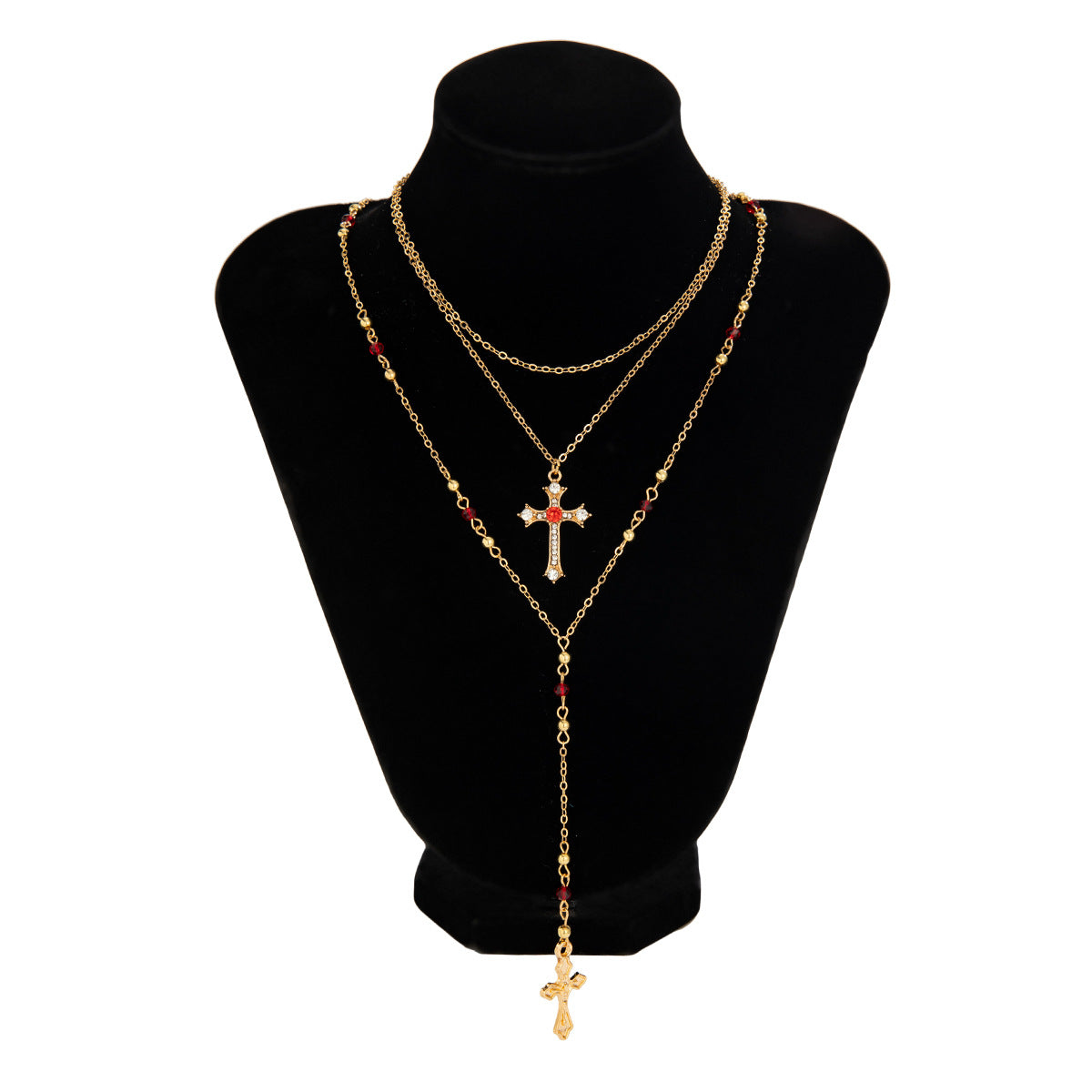 INS Style Cross Pendant Necklace Layered Wear Set
