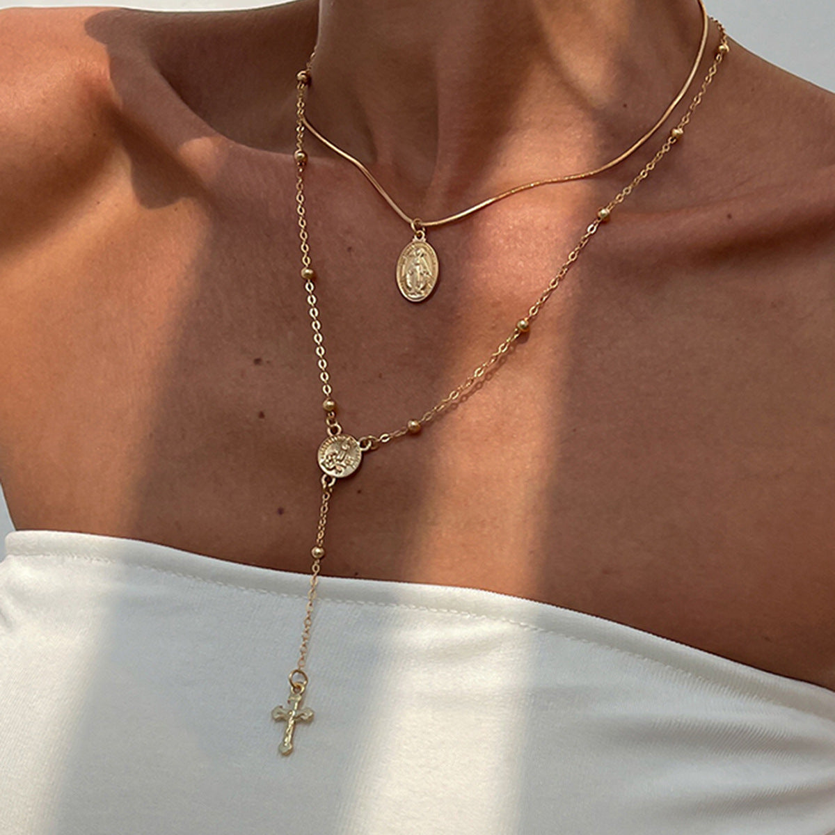 INS Style Cross Pendant Necklace Layered Wear Set