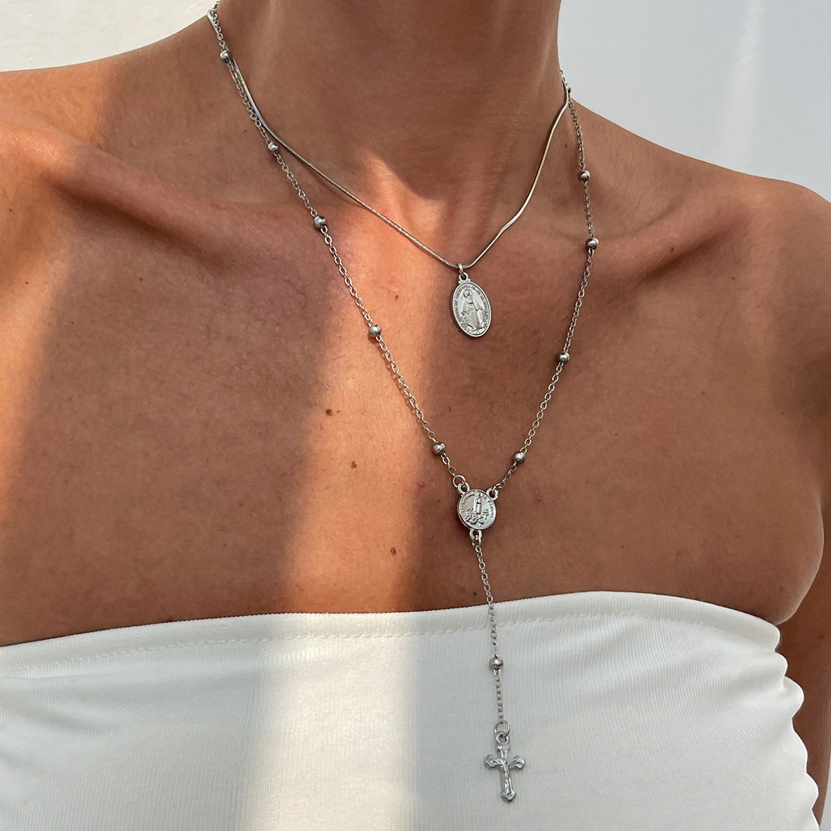 INS Style Cross Pendant Necklace Layered Wear Set