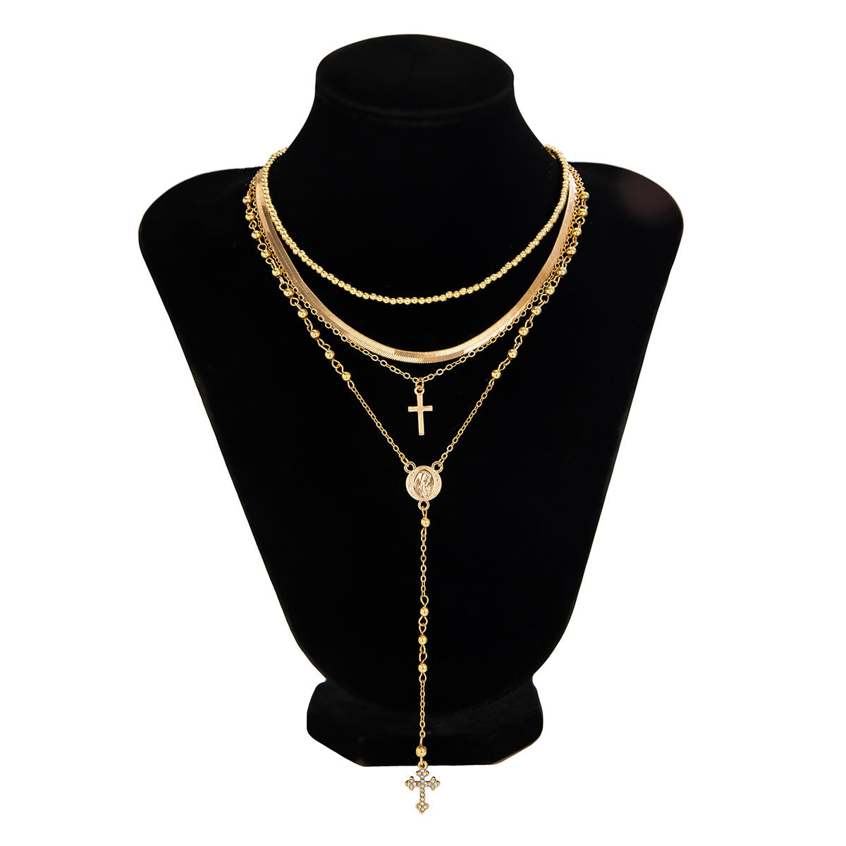 INS Style Cross Pendant Necklace Layered Wear Set