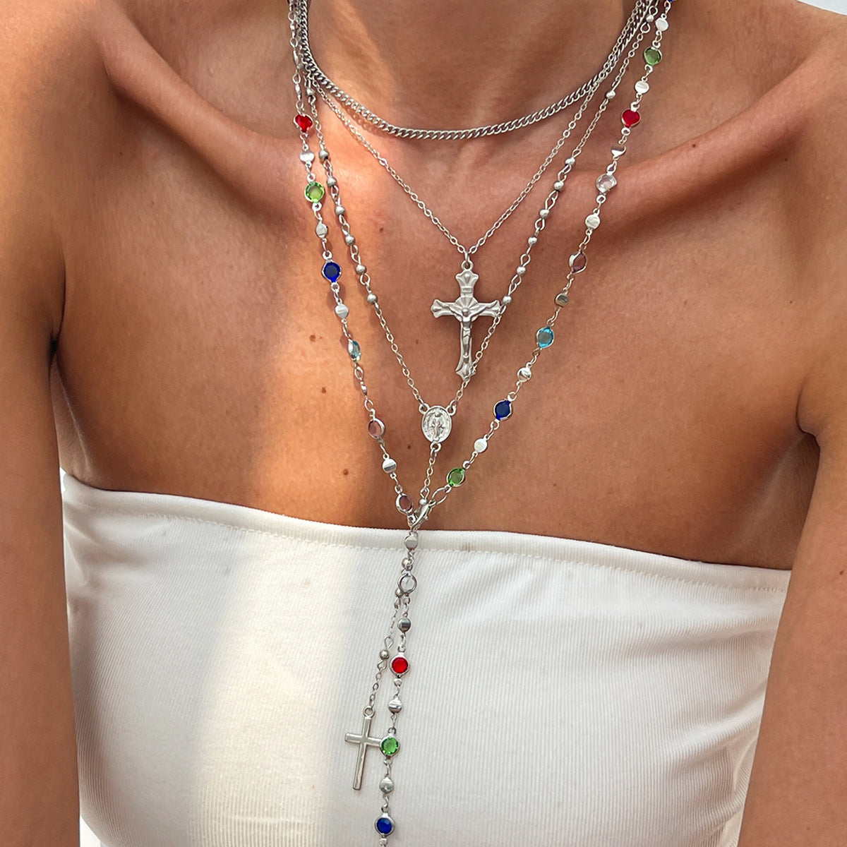 INS Style Cross Pendant Necklace Layered Wear Set