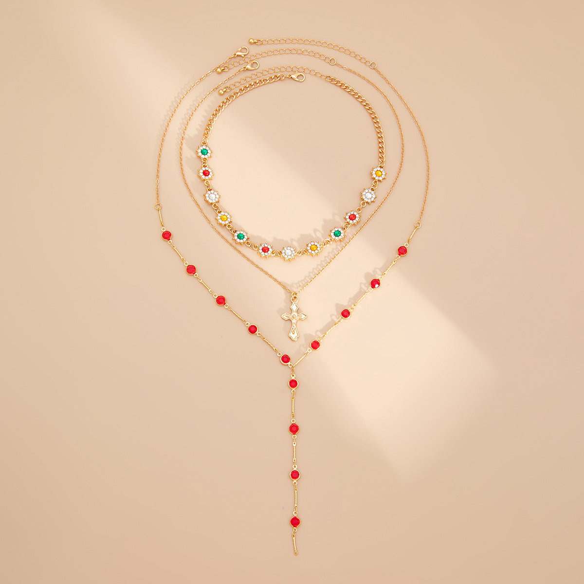 INS Style Cross Pendant Necklace Layered Wear Set