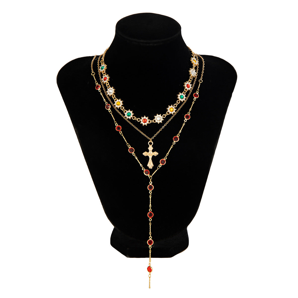 INS Style Cross Pendant Necklace Layered Wear Set