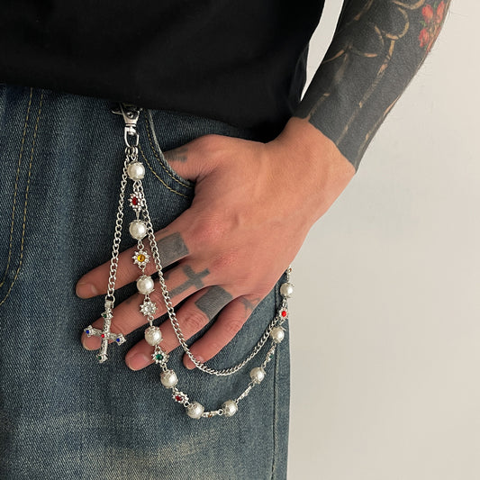 Colorful Diamond Cross Trouser Chain Bag Chain