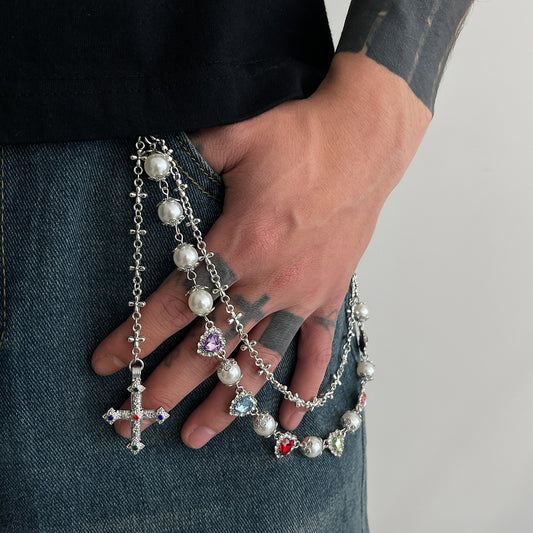 Colorful Diamond Cross Trouser Chain Bag Chain
