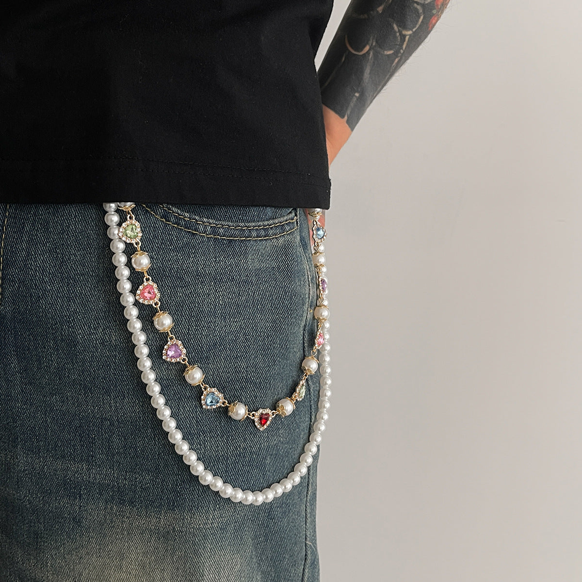Colorful Diamond Cross Trouser Chain Bag Chain