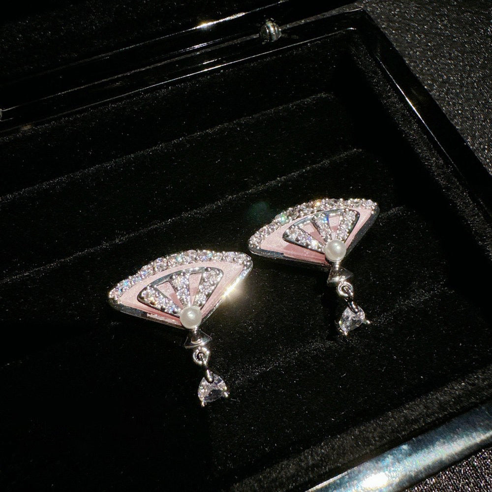 Palace Pink Pearl Fan-shaped Earrings Necklace rings