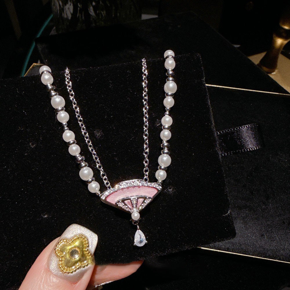 Palace Pink Pearl Fan-shaped Earrings Necklace rings
