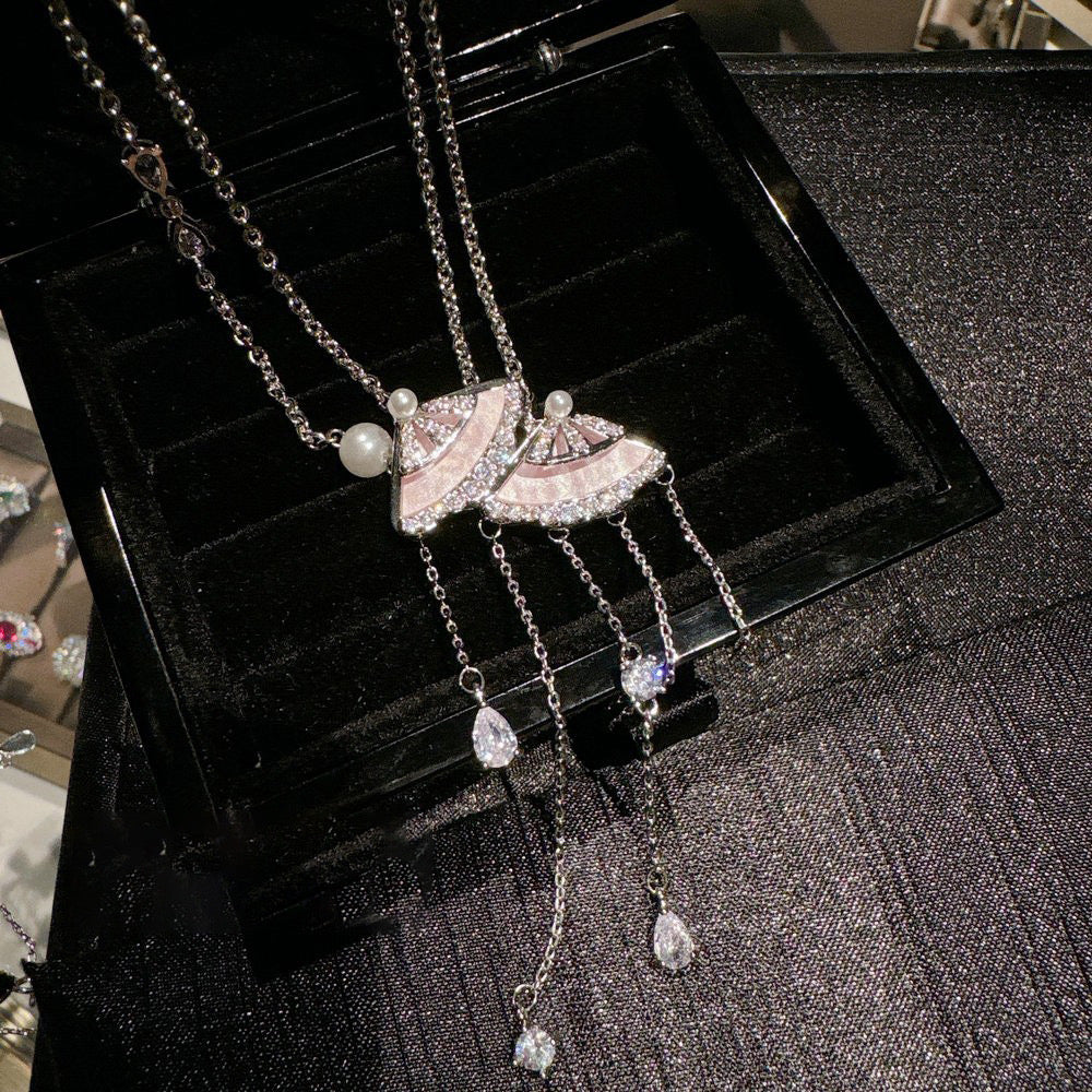 Palace Pink Pearl Fan-shaped Earrings Necklace rings