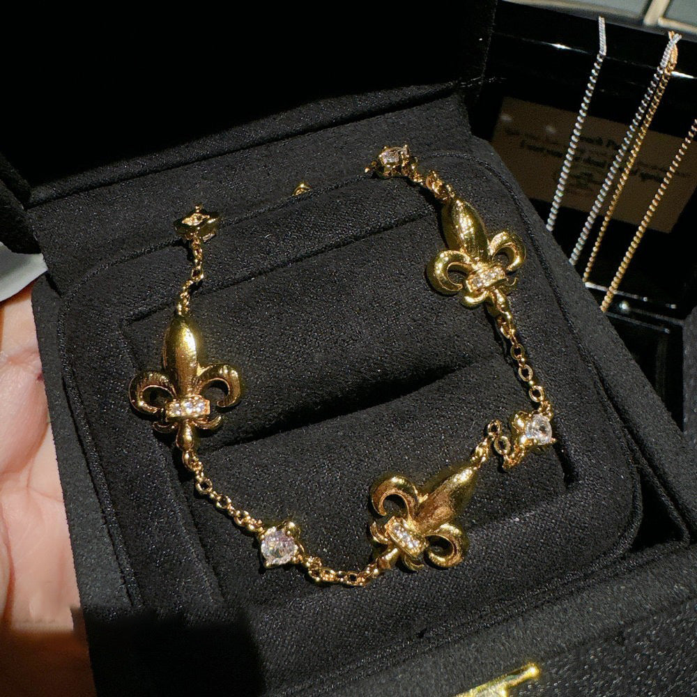 Retro Brushed Iris Gemstone Necklace Vintage 18K Gold Plated Iris Petal Zircon Bracelet Earring