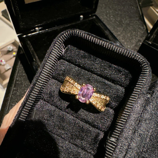 Vintage Style Brushed Thorn Vine Gemstone Ring  18K Gold Plated Brushed Small Flower Ring