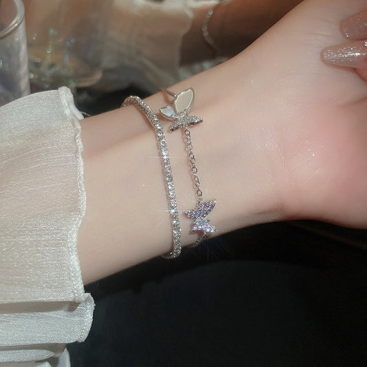 Butterfly Zircon Double-Layer Bracelet