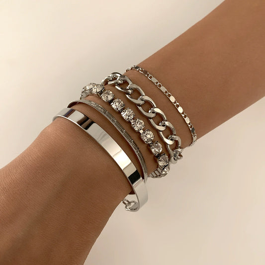Vintage Snake Bone Chain Inlaid Diamond Bracelet 5-Piece Set