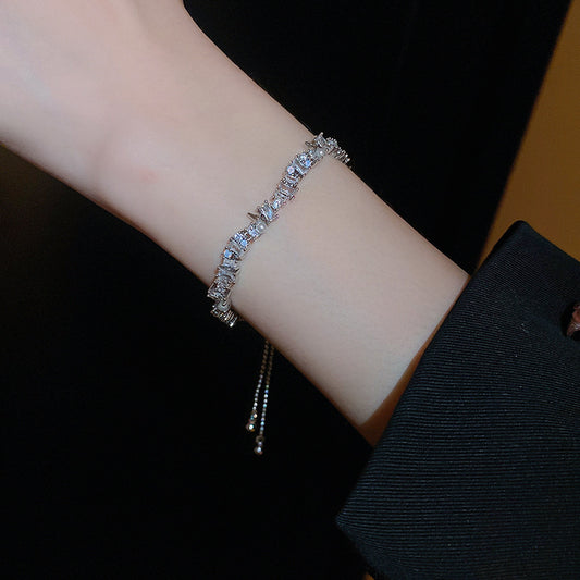 Pearl Inlaid Zirconia Stitching Bracelet Super Shiny Elegant