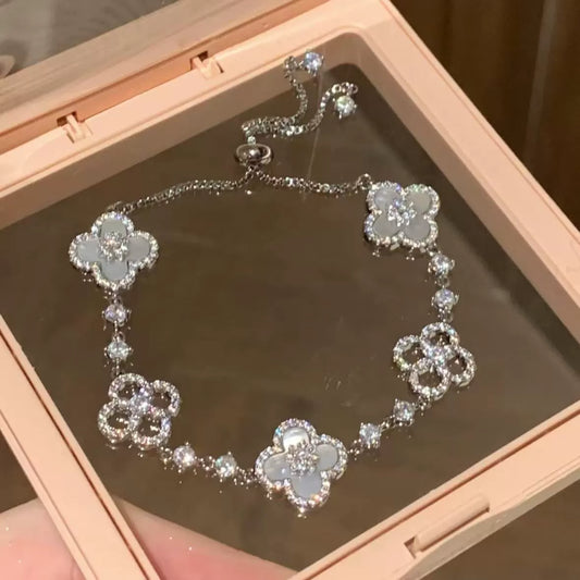 Zircon Rhombus Flower Adjustable Bracelet Light Luxury High-end Feel