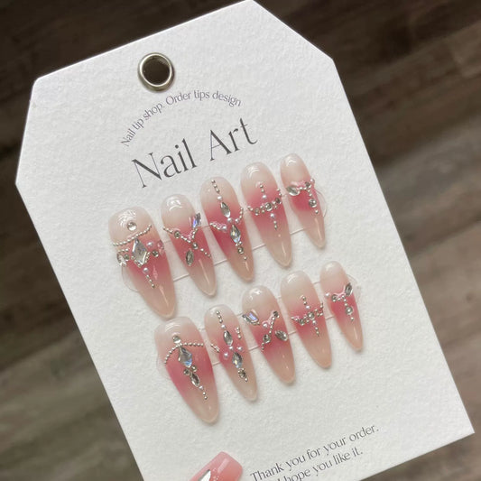 Handmade Wearable Nails Blush Shiny Rhinestones Steel Beads Ice Transparent Pure Desire Hot Girl