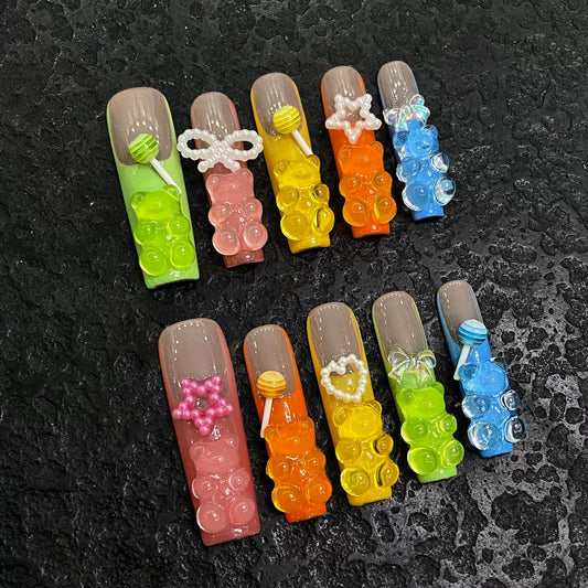 Wearable Nails Ins Style Colorful Cute Bear