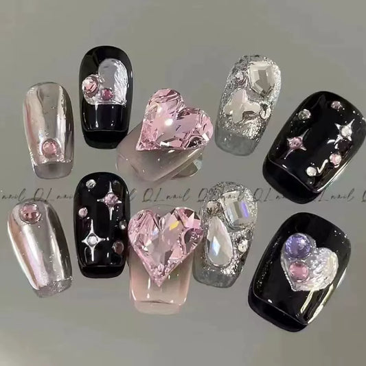 Wear Nail Black Pink Sweet Cool Style Pink Love