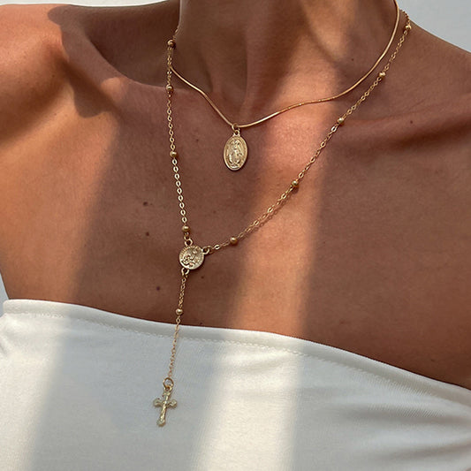 INS Style Cross Pendant Necklace Layered Wear Set