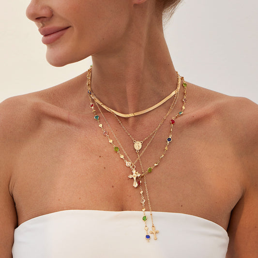 INS Style Cross Pendant Necklace Layered Wear Set