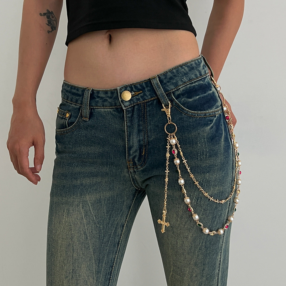 Colorful Diamond Cross Trouser Chain Bag Chain