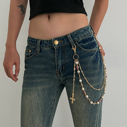 Colorful Diamond Cross Trouser Chain Bag Chain