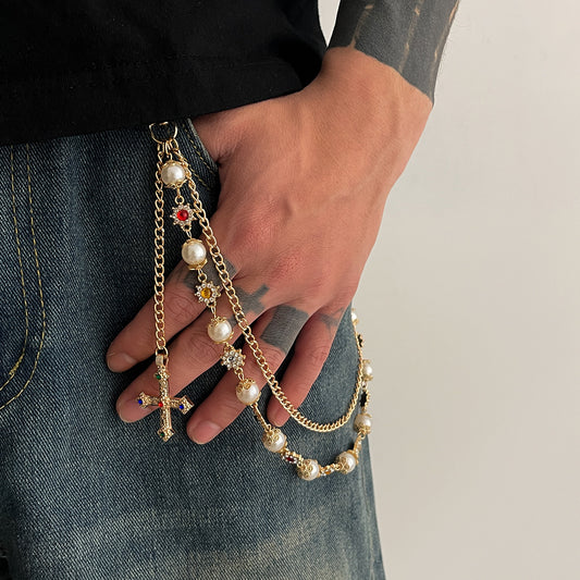 Colorful Diamond Cross Trouser Chain Bag Chain