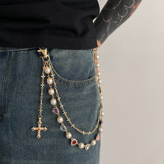 Colorful Diamond Cross Trouser Chain Bag Chain
