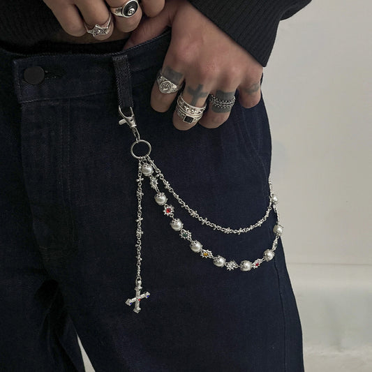 Colorful Diamond Cross Trouser Chain Bag Chain